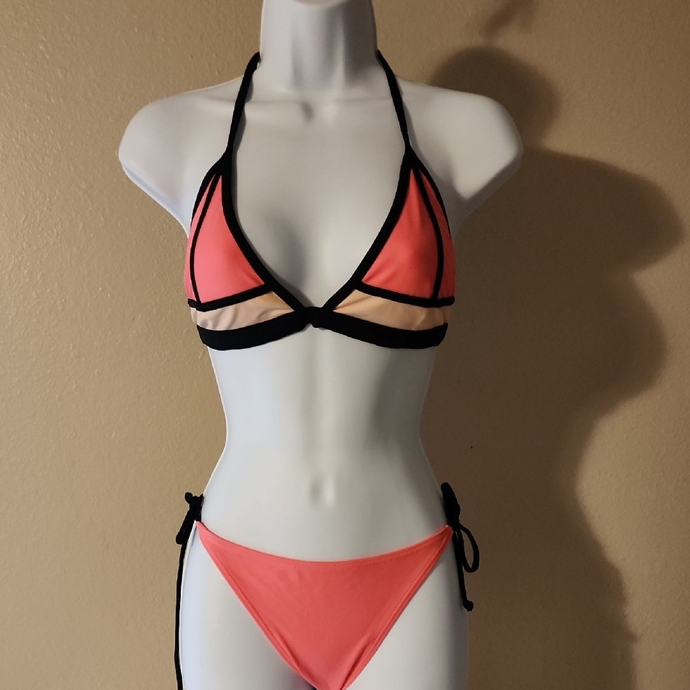 Xhilaration Coral and Black Bikini Set